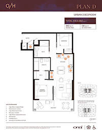 A floor plan for an urban 2 bedroom apartment with a total area of 992 sq ft.