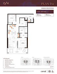 A floor plan for an Urban 2 Bedroom apartment with a total area of 992 square feet.