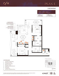 A detailed 2 bedroom apartment plan with a list of facilities included.