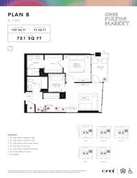 One bedroom 1 bath floorplan at Onni Fulton Market Apartments, Chicago, Illinois