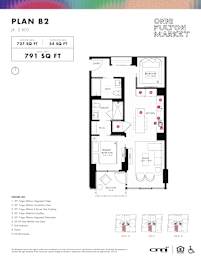1 bedroom one bathroom floorplan at Onni Fulton Market Apartments, Illinois