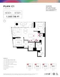 2 bed two bathroom floorplan with balcony at Onni Fulton Market Apartments, Chicago, IL