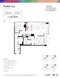 2 bed 2 bath floorplan with balcony at Onni Fulton Market Apartments, Chicago, Illinois