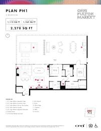 Two bedroom two bath penthouse floorplan with balcony at Onni Fulton Market Apartments, Chicago, IL