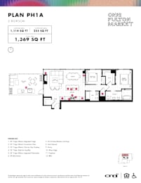 Two bed two bath penthouse floorplan with balcony at Onni Fulton Market Apartments, Chicago, 60661