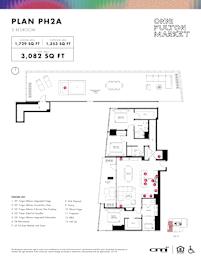 3 bed 3 bath penthouse floorplan with walk-in closet at Onni Fulton Market Apartments, Chicago