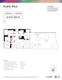Two bedroom 2 bath penthouse floorplan with balcony at Onni Fulton Market Apartments, Illinois