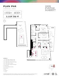 Three bedroom two bath penthouse floorplan with balcony at Onni Fulton Market Apartments, Illinois, 60661