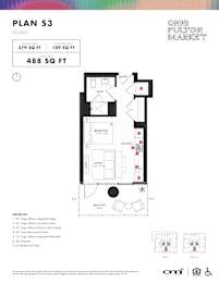Studio Floor Plan at Onni Fulton Market in Chicago