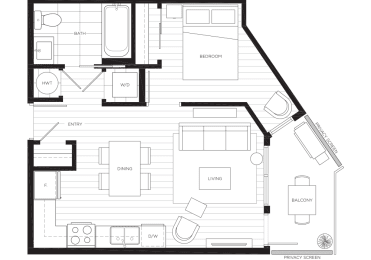 a floor plan of a small apartment with a bedroom and a living room