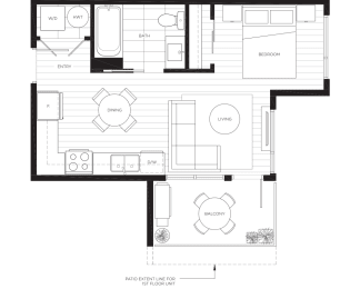 a floor plan of a house with a bedroom and a living room