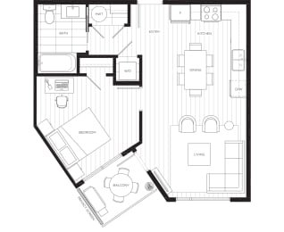 a floor plan of a small house with a bedroom and a living room