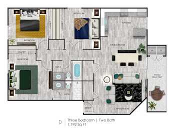 3Bed 2Bath D Floor Plan at Sonoran Flats Apartments, Phoenix, AZ