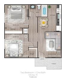 2Bed 1Bath Floor Plan at The Hamptons Apartments, Arizona, 85204