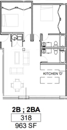 a floor plan of a small house with a kitchen and a living room