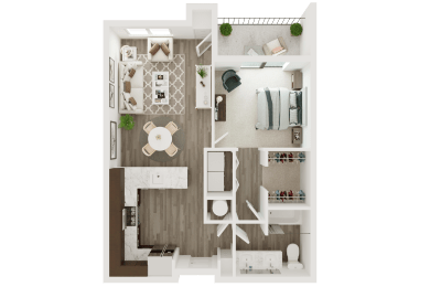 one bedroom one bath floor plan at The Apex at CityPlace, Overland Park