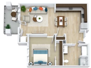3D floor plan for 1 Bedroom, 1 Bathroom Apartment as Aspen Ridge