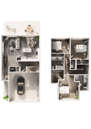 A Floor Plan showing 3 bedroom, 2.5 bathroom townhome with an attached garageat Hillcrest Village, Springdale, AR 72762