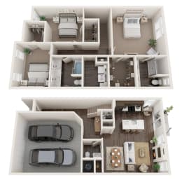 a 3d floor plan of a house with a car and a balconyat The Clearing at ONE28, Kansas
