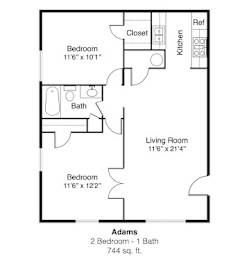 2D Floor Plan Image for 2 bed, 1 bath apartment at Jefferson Park in Liberty