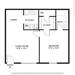 2D Floor Plan Image for 1 bed, 1 bath apartment at Jefferson Park in Liberty