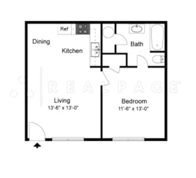 2D Floor Plan Image for 1 bed, 1 bath apartment at Jefferson Park in Liberty