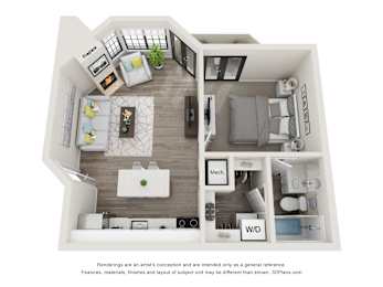A 3D floor plan of a house with labeled rooms.