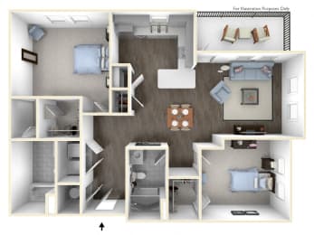 The Hawthorne 2 Bed 2  Bath Floor Plan at The Crest at Laurel Canyon, Canton, Georgia