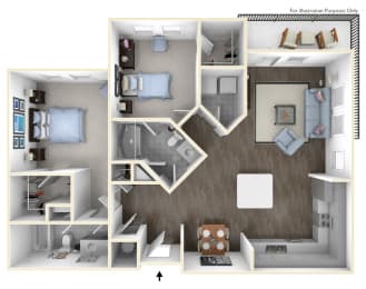 The Maple 2 Bed 2 Bath Floor Plan at The Crest at Laurel Canyon, Canton, 30114