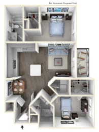 The Oak 2 Bed  BathFloor Plan at The Crest at Laurel Canyon, Georgia, 30114