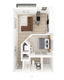 1 Bed 1 Bath Floorplan A at District on the Etowah Apartments, Georgia