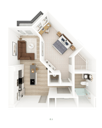 1 Bed 1 Bath Floorplan C at District on the Etowah Apartments, Canton, GA 30114