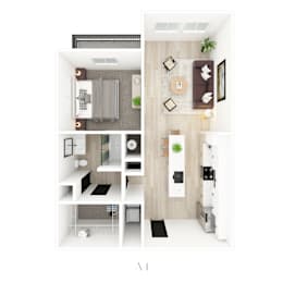 A series of images showing different views of a modern, minimalist apartment.