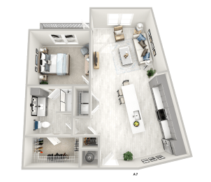 District At Riverside High End Apartment Community: A7 1 Bed, 1 Bath Apartment Home Floorplan Located in Chattanooga, TN