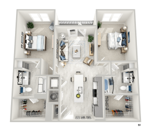 District At Riverside High End Apartment Community: B1 2 Bed, 2 Bath Apartment Home Floorplan Located in Chattanooga, TN