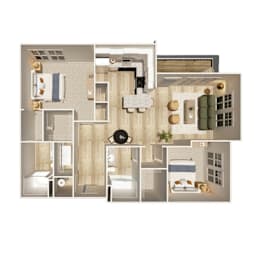 A collage of a small apartment with a kitchen, living room, and bathroom.