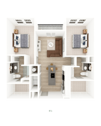 2 Bed 2 Bath Floorplan C at District on the Etowah Apartments, Canton Georgia