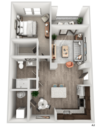 1 bedroom 1 bath A2 Floor Plan at The Crest at South Point, Georgia