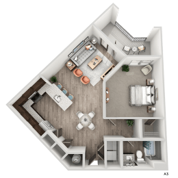 1 bed 1 bath A3 Floor Plan at The Crest at South Point, McDonough, 30253