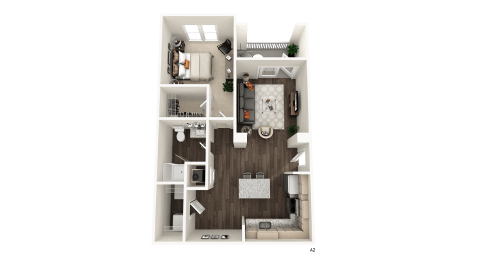 1 bedroom 1 bathroom A2 Floor Plan at The Crest at Acworth, Georgia