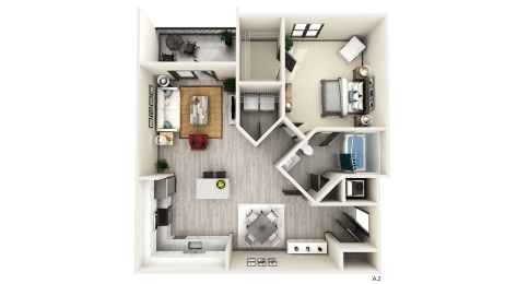 1 BED 1 BATH A2 Floor Plan at The Crest at Naples, Florida, 34113