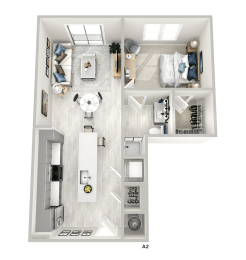 District at Riverside High End Apartment Community: A2 1 Bed, 1 Bath Floorplan located in Chattanooga, TN