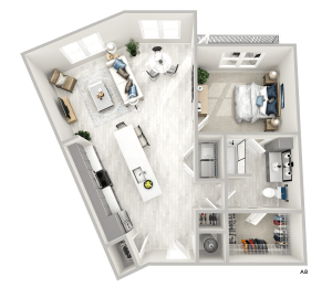 District At Riverside High End Apartment Community: A8 1 Bed, 1 Bath Apartment Home Floorplan located in Chattanooga, TN