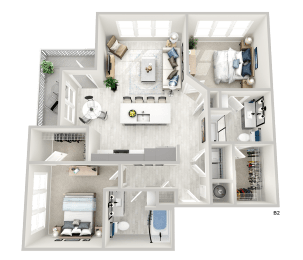 District At Riverside High End Apartment Community: B2 2 Bed, 2 Bath Apartment Home Floorplan Located in Chattanooga, TN