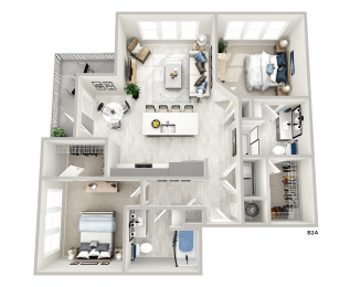 District At Riverside High End Apartment Community: B2A 2 Bed, 2 Bath Apartment Home Floorplan Located in Chattanooga, TN