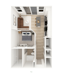 1 Bed 1 Bath Floorplan at District on the Etowah Apartments, Canton