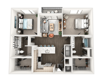 a 3d floor plan of a house with a green background