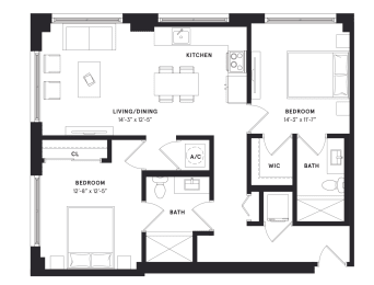 floorplan of a two bedroom luxury apartment at 29 Wyn apartments in Miami, FL