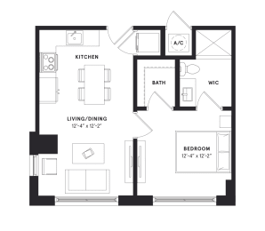 floorplan of a one bedroom luxury apartment at 29 Wyn apartments in Miami, FL