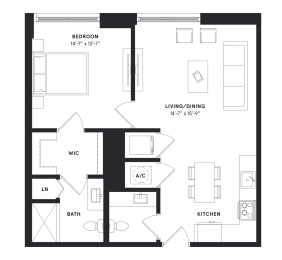 floorplan of a one bedroom luxury apartment at 29 Wyn apartments in Miami, FL